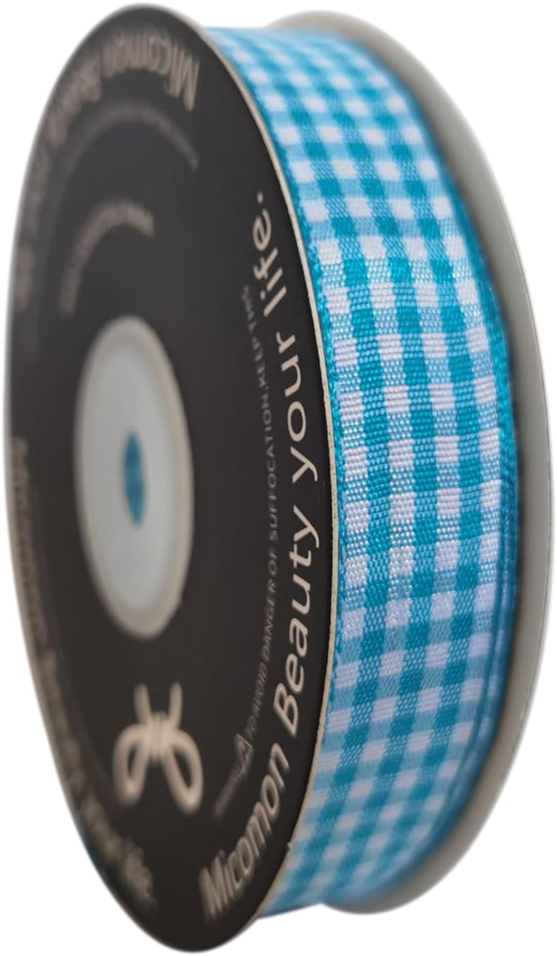 Vivid Blue and White Woven Edge Plaid Ribbon 100% Polyester Gingham Ribbon 25 Yards Each Roll (5/8",Vivid Blue) - Crafty Corner