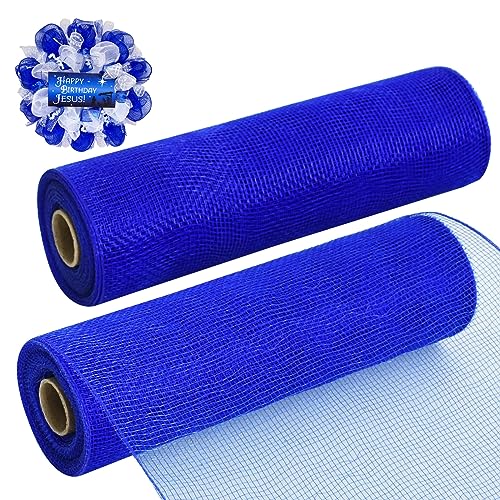 2 Rolls 10 Inch Royal Blue Decorative Mesh Ribbbon Rolls (60 Foot)