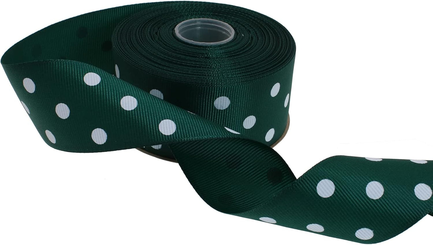 Polka Dot Grosgrain Ribbon 25 Yard Each Roll 100% Polyester (1/1-2", Dark Green) - Crafty Corner