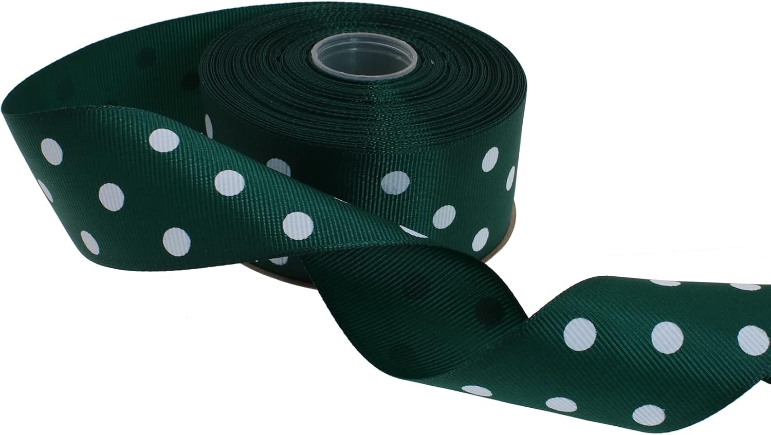 Polka Dot Grosgrain Ribbon 25 Yard Each Roll 100% Polyester (1/1-2", Dark Green) - Crafty Corner