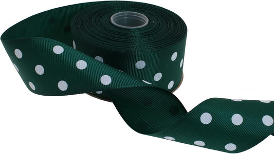 Polka Dot Grosgrain Ribbon 25 Yard Each Roll 100% Polyester (1/1-2", Dark Green) - Crafty Corner