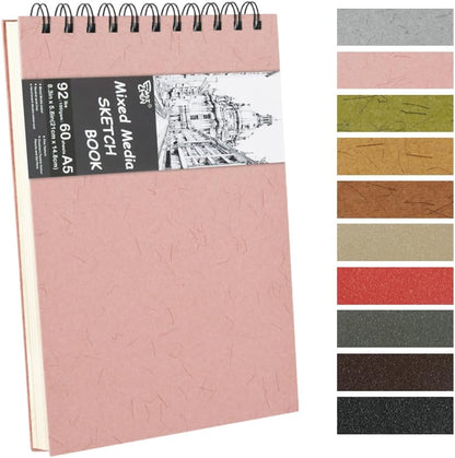 8.3x5.8 Sketch Book, Top Spiral Bound Sketch Pad, 60sheets 92lb/150gsm Nature White Paper, Acid-Free Mixed Media Paper for Painting, Dawing & Art Supplies. N-Pink - Crafty Corner