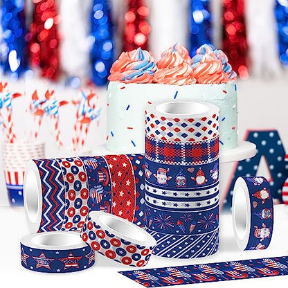 Washi Tape 12 Rolls Washi Tape Set Patriotic Packing Tape American Flag Washi Masking Tape Decorative Paper Stickers Decorative Tape for Gifts Wrapping DIY Art Crafts (12 Count)