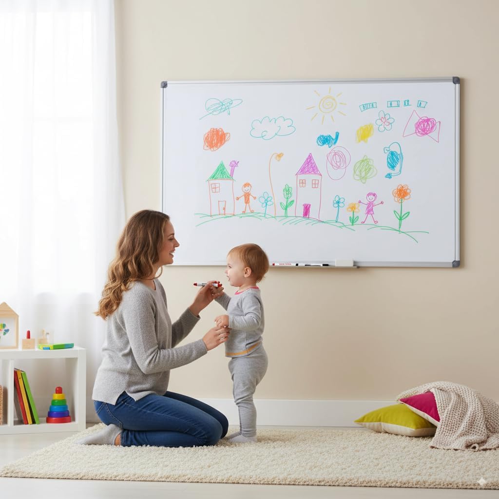 60" x 40" Magnetic Dry Erase Whiteboard with Pen Tray | Large Wall Mounted Aluminum Frame White Board for Office, Classroom & Home | Premium Presentation Board with Smooth Writing Surface