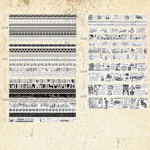 36 Rolls Vintage Washi Tape Pack Retro Arts Adhesive Tapes Wide Chronicle Decorative Masking Tape Sets for Craft (118.1102 Foot)