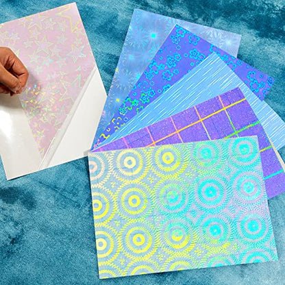 36 Sheets Holographic Sticker Paper A4 Vinyl Holographic Laminate Sheets Self Adhesive Waterproof Transparent Film