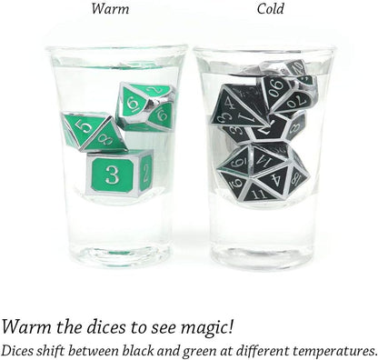 Haxtec Color Shifting Metal DND Dice Set Temperature Sensitive Polyhedral D&D Dices Compatible with Dungeons and Dragons RPG-Silver Black Green Shift