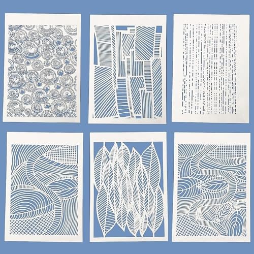 6 Pcs A4 Reusable Geometric Texture Stencils for Painting