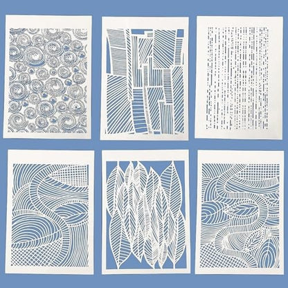6 Pcs A4 Reusable Geometric Texture Stencils for Painting