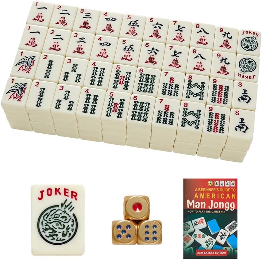 American Mahjong Tiles,166 Quality Ivory Tiles with 3 Golden Dices & Rules Instruction