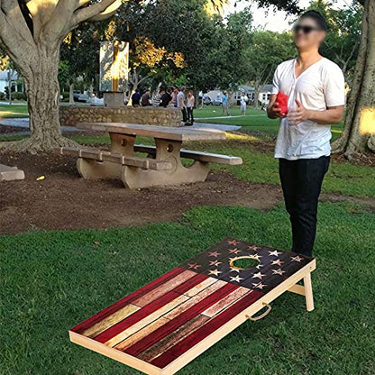 Solid Wood Classic Cornhole Set Flag Pattern Cornhole Outdoor Game