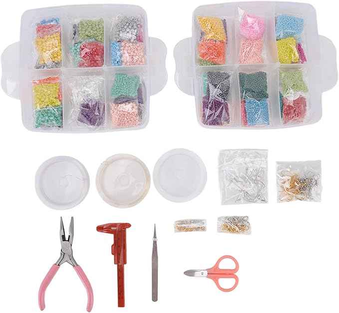 Acrylic Jewelry Making Bead Kit, DIY Beads Set with Lobster Clasp and Scissors, 26712 Colorful Beads for Bracelet Necklace Earrings Crafting, Includes Storage Box and Tools