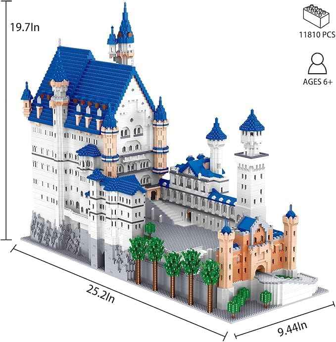 World Famous Big Architecture Swan Stone Castle Micro Blocks Set, Model Building Kit, Creative Building Game for Adults or Kids, Toy Building Set for Any Hobbyists (11810 Pieces)