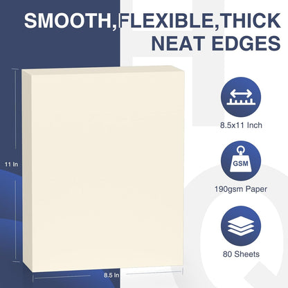 Cardstock 8.5 x 11 Inch 80 Sheets 190 gsm Heavyweight Card Stock Paper Off White Cardstock Printer Paper Perfect for Wedding Invitations, DIY Cards, Postcards, Photos, Art and Crafts