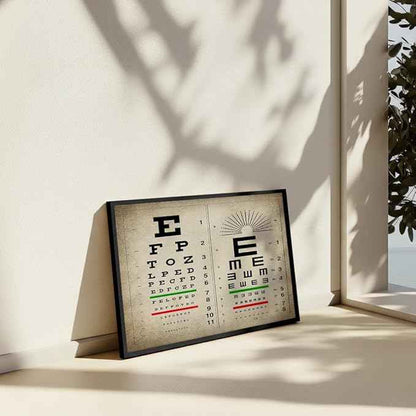 Poster Master Vintage Eye Chart Canvas - Retro Vision Test Print - Medical Art - Gift for Men, Women & Doctor - Optical Wall Decor for Office, Hospital or Clinic - 12x16 Black Framed Canvas