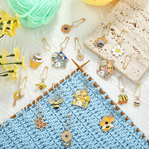 16Pcs Bee Honeycomb Stitch Marker Charms