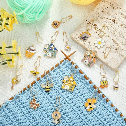 16Pcs Bee Honeycomb Stitch Marker Charms