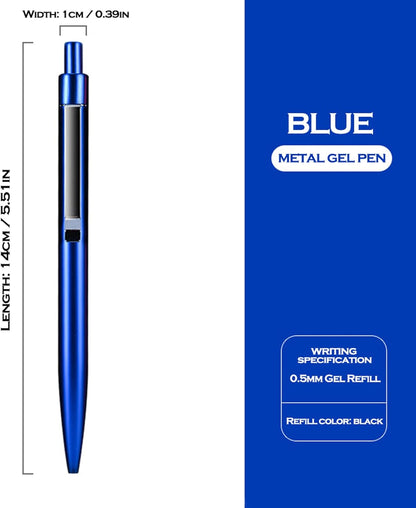 DUNBONG Blue Metal Gel Pen, Gel Ink Ballpoint Pen, Black Ink, 0.5mm Retractable Ink Pen (Blue)