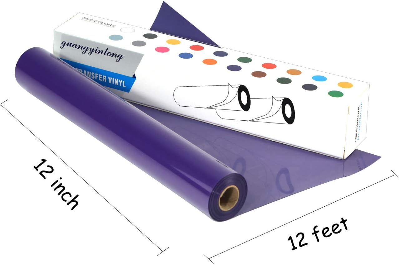 Guangyintong 12" x 12ft Heat Transfer Vinyl Rolls - Purple Matte Surface HTV for T-Shirts - Easy Cut & Weed for Heat Vinyl DIY Design