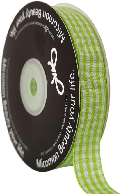 Apple Green Light Green Gingham Plaid Checked Ribbon 25 Yards Each Roll 100% Polyester (5/8",Apple.Green) - Crafty Corner