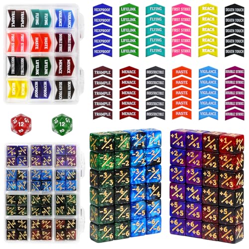110PCS MTG Tokens & 12mm MTG Life Counter Dice Set for Magic Card with Box (110 Count)