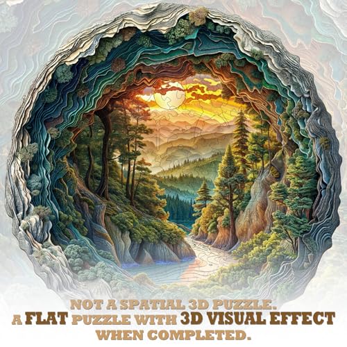 Wooden Puzzles for Adults Cave Forest Jigsaw Puzzle 8.5*8.4in (100 Count)