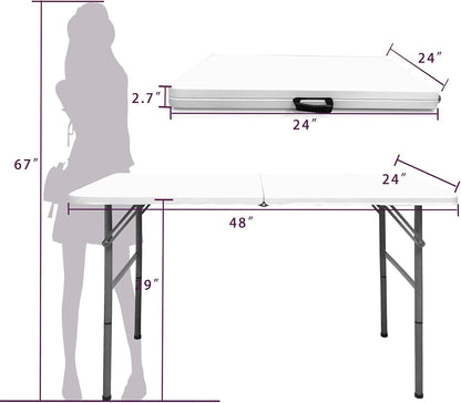 4 FT Folding Table, Plastic Portable Tables for Dining Parties Card Picnic Camping, Granite White