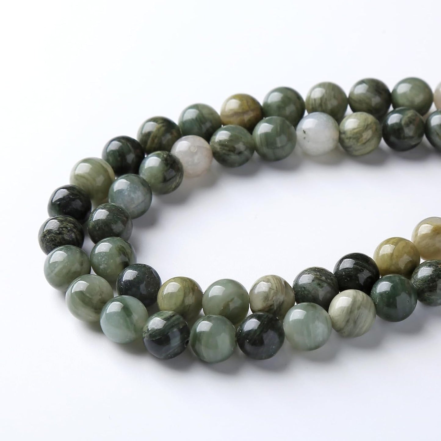 45pcs 8mm Natural Green Hair Quartz Stone Beads for Jewelry Making DIY Bracelet Necklace Accessories 15" Energy Healing Power Round Stone Beads(8mm, Green Hair Quartz)