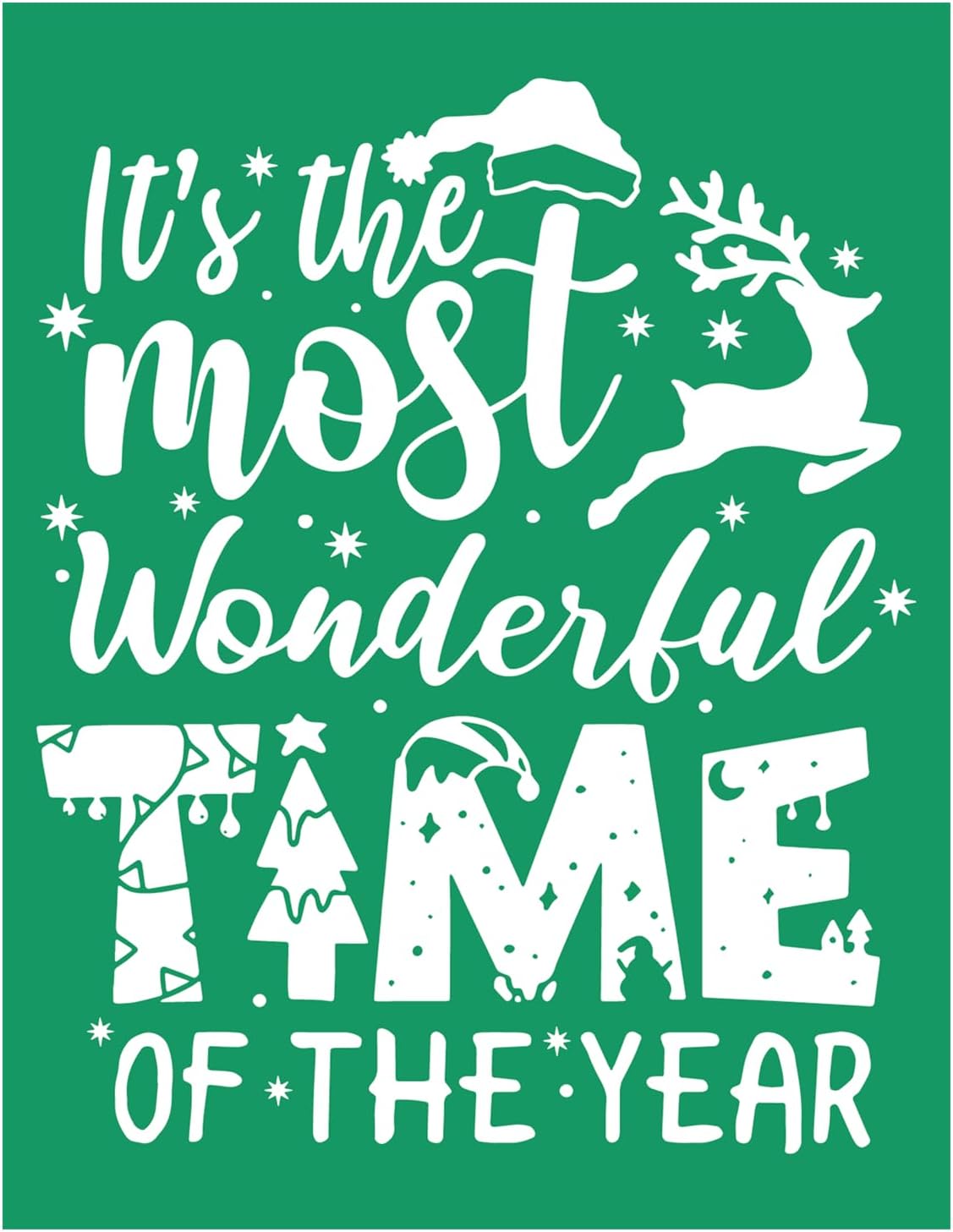 Wonderful Time Christmas Stencils Self Adhesive Silk Screen Stencil Reusable Silk Screen Transfer Winter Xmas Screen Print Stencil for Craft on Wood, Fabric, Wall, Windows, DIY Home Christmas Decor