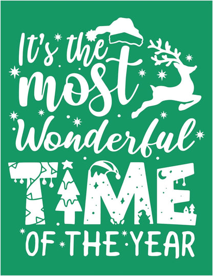 Wonderful Time Christmas Stencils Self Adhesive Silk Screen Stencil Reusable Silk Screen Transfer Winter Xmas Screen Print Stencil for Craft on Wood, Fabric, Wall, Windows, DIY Home Christmas Decor