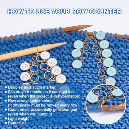 2 Pcs 0 9 Enamel Number Knitting Row Counter Chains