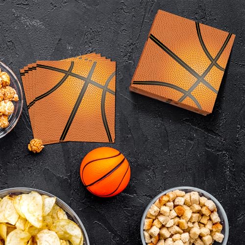 48 Pieces Basketball Napkins 13 x 13 Inches Basketball Paper Napkins Disposable Basketball Pattern Cocktail Napkins for Basketball Party Decorations (48 Count)