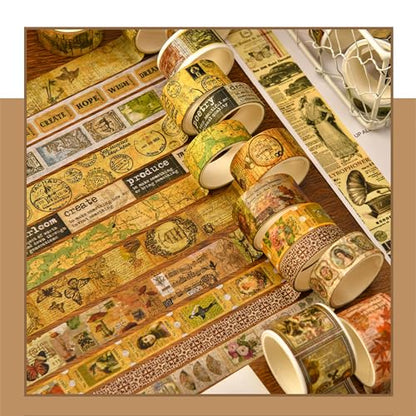 36 Rolls Vintage Washi Tape Pack Retro Arts Adhesive Tapes Wide Chronicle Decorative Masking Tape Sets for Craft (36 Count)