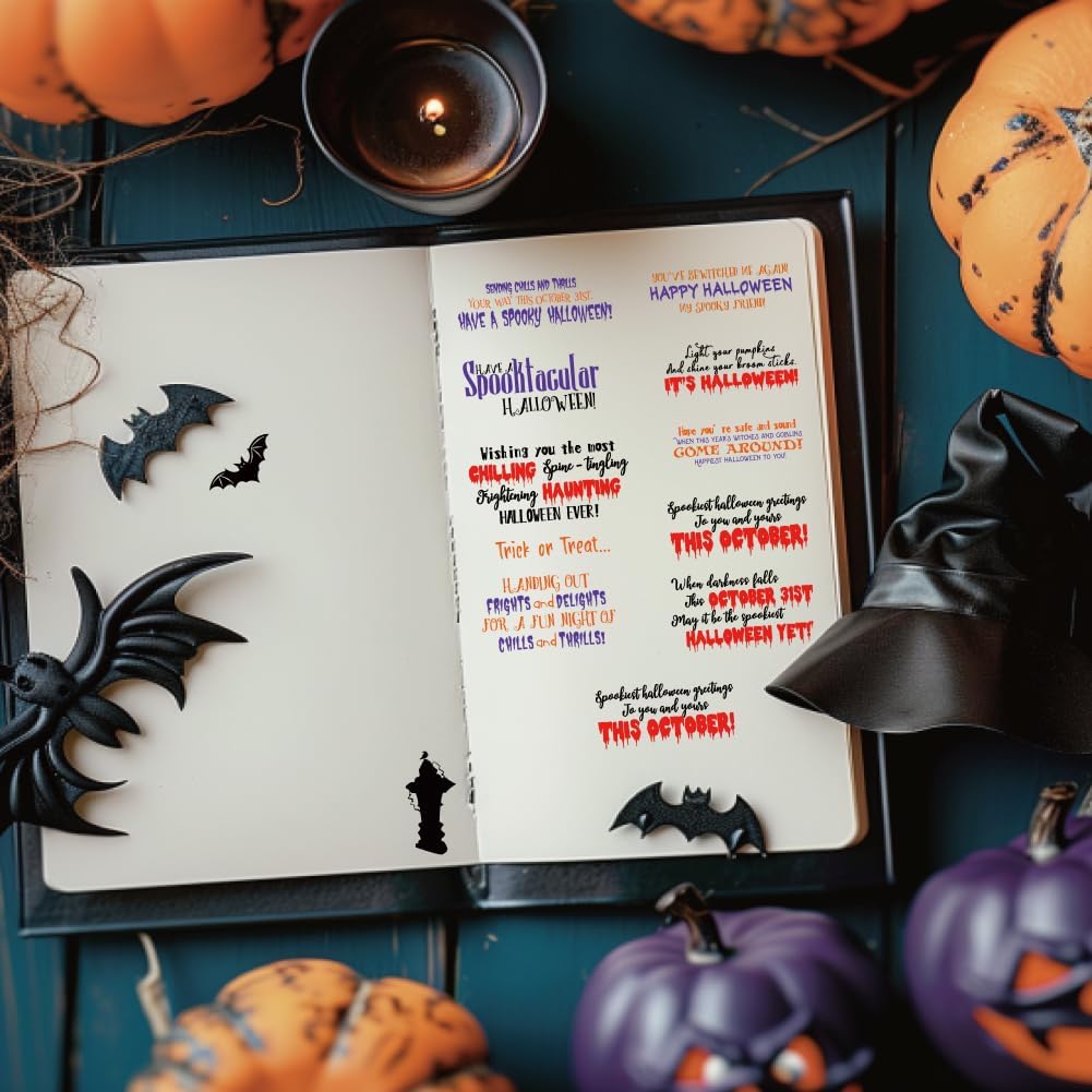 Halloween Words Clear Stamps for Card Making anding Halloween Alphabet Skulls Tombstones Bats Clear Stamps for Card Making Scrapbooking Crafting for DIY Paper Crafts Decoration - Crafty Corner