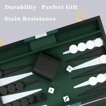 Backgammon Set - Classic Board Game with Premium Leather Case - Portable Travel Strategy Backgammon Game Set for Adults, Kids (11inch, Black)