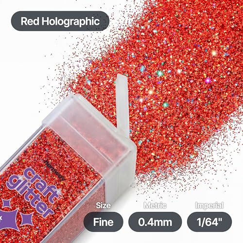 Craft Glitter Shaker Red Holographic 130g Fine (3.8 Ounce)