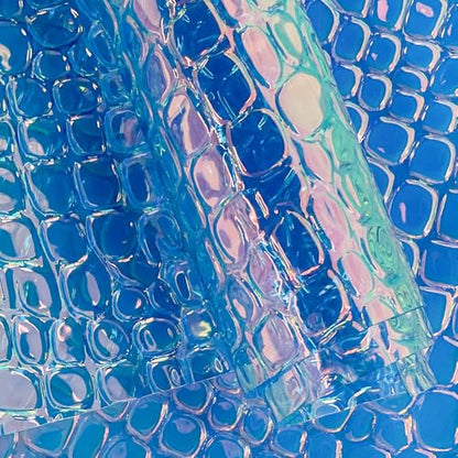 Iridescent Transparent Embossed Vinyl Holographic Blue Clear PVC Vinyl Craft Film 16"×54" for Sewing DIY Projects