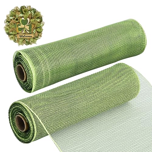 2 Rolls 10 Inch Sage Green Decorative Mesh Ribbbon Rolls (60 Foot)
