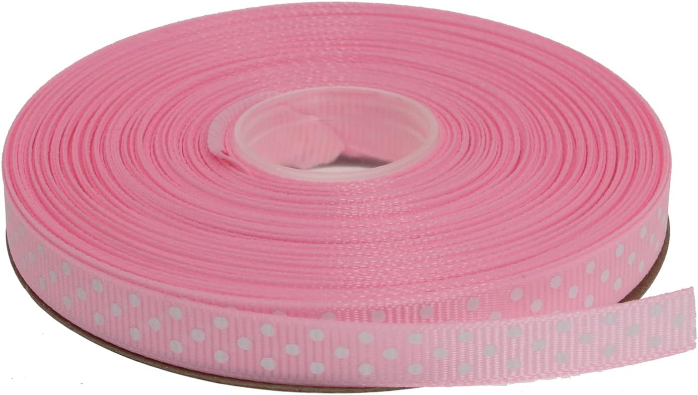 Polka Dot Grosgrain Ribbon 25 Yard Each Roll 100% Polyester (3/8", Pink) - Crafty Corner