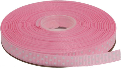 Polka Dot Grosgrain Ribbon 25 Yard Each Roll 100% Polyester (3/8", Pink) - Crafty Corner
