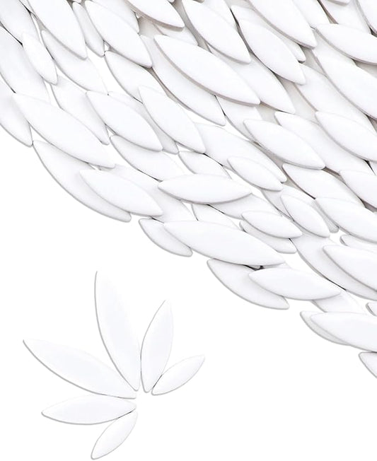 200g Ceramic Petals Bulk Mosaic Tiles for Craft, Small Oval Stepping Stone Kit, Glazed Porcelain Pieces for Coaster Tray House Number Mirror Lamp Home Decorations (White)
