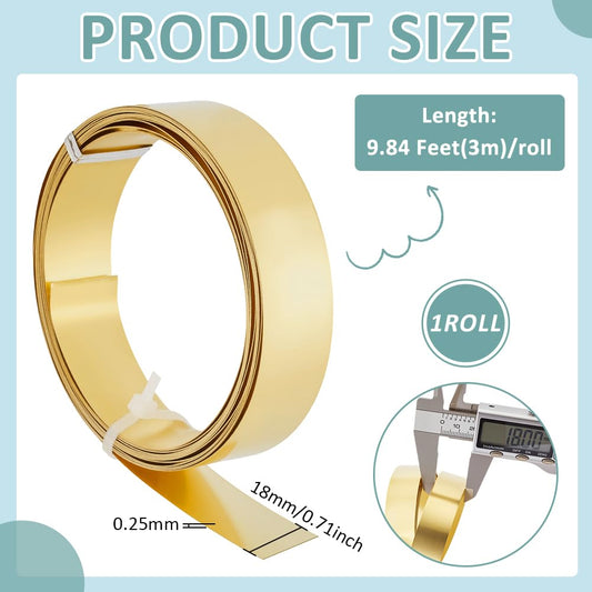 BENECREAT 9.84 Feet 30Gauge Brass Flat Bezel Wire, 18mm Wide Flat Jewelry Craft Wire for DIY Jewelry Craft Making Gem Wrapping