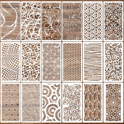 Stencils for Crafts Reusable Texture Stencils for Painting 8"x4" (18 Count)