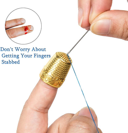 ZESION 4Pcs Sewing Thimbles, Metal Thimbles for Hand Sewing Finger Protector, Quilting Craft Accessories for Knitting Needlework DIY Tools, Gold