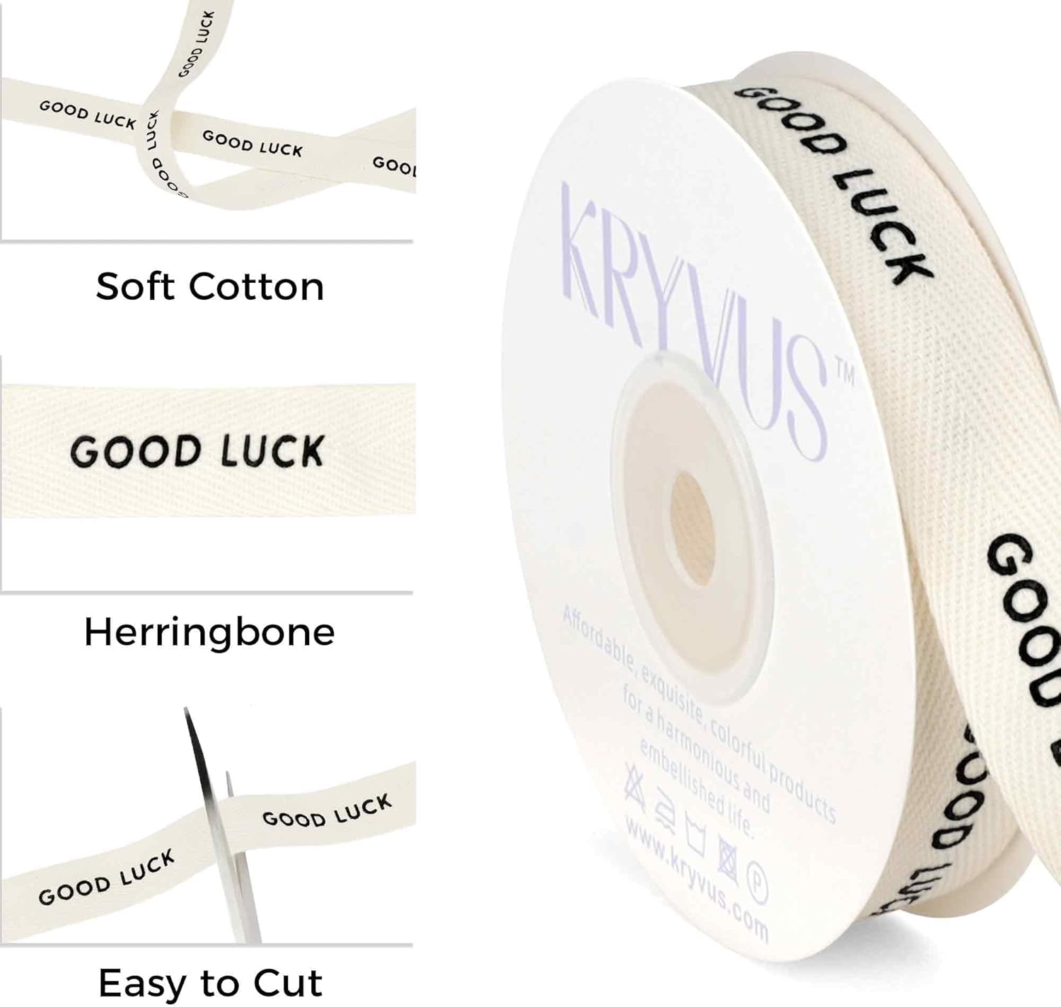 Good Luck Ribbon - 5/8 Inch x 12 Yards Natural Twill Tape Ribbon, Cotton Herringbone Ribbons for Gift Wrapping, Birthdays, Weddings, Christmas, Anniversaries, Valentine's Day, Mother's Day - Crafty Corner