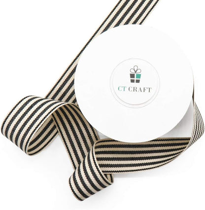 CT CRAFT LLC Ivory Cotton Black Stripes Ribbon 1" x 10 Yards for Home Décor Gift Present Wrapping DIY Crafts Birthday Wedding Bouquet Christmas - Crafty Corner