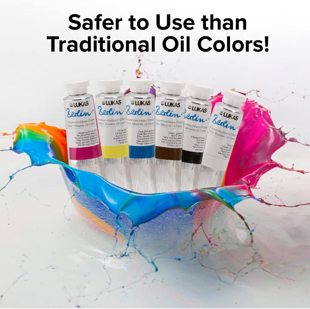 Lukas Water Mixable Oil Paint - Eco-Friendly, 37ml Mixing Set of 5, Solvent-Free Artist Oil Paint with Lightfast Pigments and Beeswax for Smooth Consistency, Water Soluble, Quick-Drying