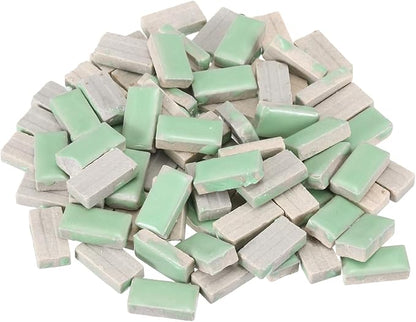 MECCANIXITY 250g Ceramic Mosaic Tiles for Crafts Bulk, Rectangle Light Green Ceramic Tile for Mosaic Kits Garden Stepping Stone Cup Mat