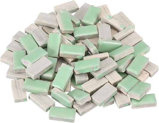 MECCANIXITY 200g Ceramic Mosaic Tiles for Crafts Bulk, Rectangle Light Green Ceramic Tiles for Mosaic Kits Garden Stepping Stone Cup Mat