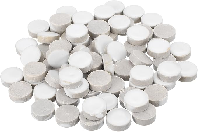MECCANIXITY 200g Ceramic Mosaic Tiles for Crafts Bulk, Round White Ceramic Tiles for Mosaic Kits Garden Stepping Stone Cup Mat